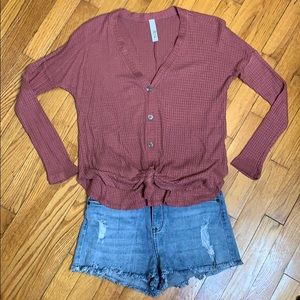 Knotted thermal top, maueve, size S